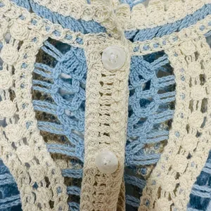 Elegant Blue and Cream Crochet Blouse thumbnail 8