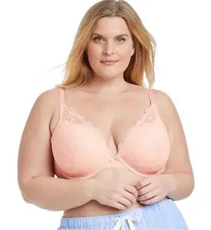 NWT Auden The Sublime Women’s Lace Plunge Push-Up Bra in Peach Size 34DDD thumbnail 1