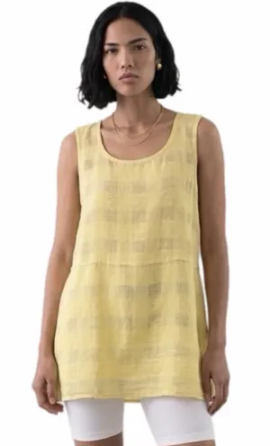 FLAX 100% Linen Yellow Woven Windowpane Check Tank Top Lagenlook Medium FLAW thumbnail 1
