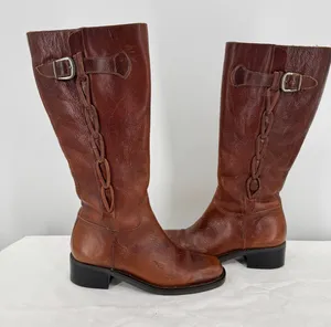 Brown Riding Boots Pebbled Genuine Leather 14 in Shaft Low Heel Civico 10 Sz 6.5 thumbnail 1