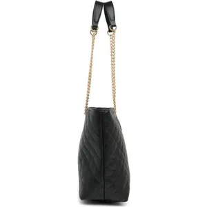 Badgley Mischka Black Quilted Tote Bag with Gold Chain Strap, One Size thumbnail 6
