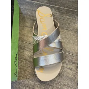 Sam Edelman Ariele Gold Snake Print‎ Leather Platform Slide Sandals Size 10 thumbnail 2