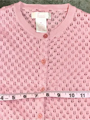 Frenchi Vintage Pastel Pink Pointelle Knit Button Up Cardigan Sz XS thumbnail 5