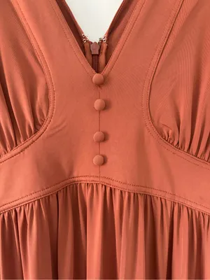 Anthropologie Sleeveless V Neck A Line Midi Boho Fall Cottagecore Dress Brown L thumbnail 5