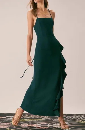 Rihoas Green Ruffle Cross Back Strap Maxi Dress thumbnail 4