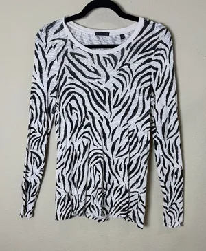 ATM Brand Zebra Animal Print Lightweight Sweater Long Sleeve Top Size XS thumbnail 1