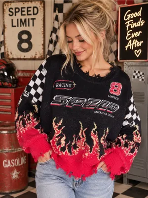 S - Unbranded - Women's Black & Red Racing Graphic Sweater oversized thumbnail 1