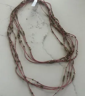 Anthropologie Serefina Multi-Strand Pink Beaded Necklace with Gold Accents thumbnail 1