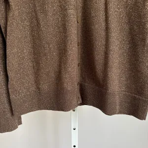 LOFT Brown Metallic Cardigan Sweater size Medium minimalist‎ quiet luxury thumbnail 3
