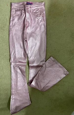 Edikted Leather Flare Pants Pink Sparkly thumbnail 1
