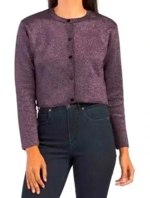 Zara Metallic Knit Cardigan Women's Medium Purple‎ Party Cropped Holiday Glam thumbnail 1