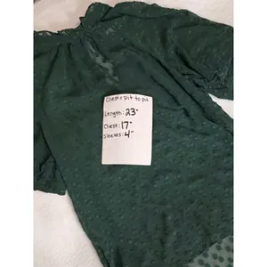 Anthropologie Feather Bone Green Swiss Dot Blouse Size 0 Sheer Flutter Sleeve thumbnail 5