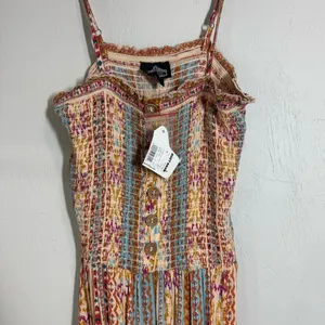 NWT Angie Pink and Brown Ruffled Tiered Maxi Sundress thumbnail 5