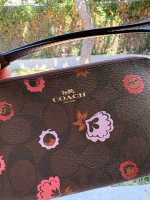NWOT Coach Canvas Wristlet Wallet With Strap Floral Print Brown/Red thumbnail 2