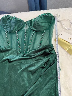 Portia & Scarlett Emerald Velvet Beaded Corset Gown Formal Dress L NWT thumbnail 6