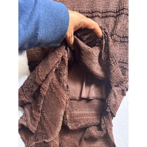 Brown Lace Ruffle Tiered Maxi Dress V-Neck Long Sleeve M thumbnail 6