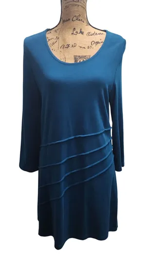 NorthStyle Teal Blue Ruched Sleeve‎ Tunic Dress Size L thumbnail 1