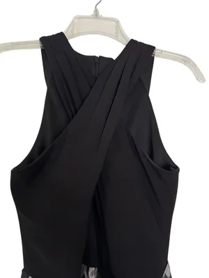 Eliza J Criss Cross Halter Neck Brocade Ling Dress Gown Black Silver Size 4 thumbnail 6