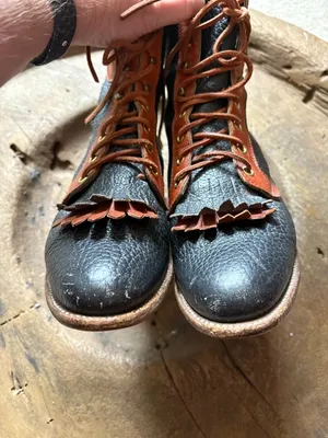 Justin Boots two-tone leather kiltie lace-up roper western women's boots size 5.5B thumbnail 4