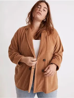 Madewell Knit Corduroy Redford Blazer Camel XXL Double Breasted Oversized thumbnail 1