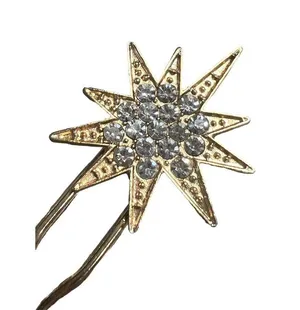 Crystal Gold Tone Celestial Starburst Bridal Hair Pin Rhinestones 5" long thumbnail 2