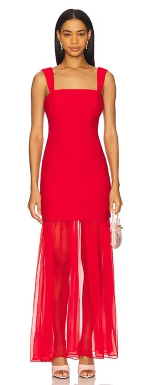 Lovers + Friends Danielle Crepe Voile Formal Gown in Red Size Medium NWT thumbnail 1