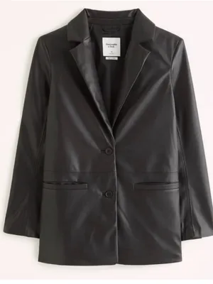 Abercrombie & Fitch Black Faux Leather Single-Breast Blazer thumbnail 1