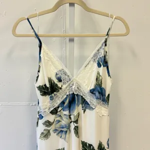 Thirty Thirty LA Blue‎ Rose Floral Lace Trim Maxi Dress White Medium Boho Party thumbnail 3
