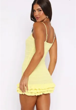 White Fox Cute Thing Knit Mini Dress Lemon thumbnail 3