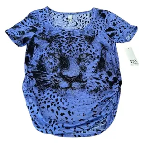 NWT Thomas & Olivia szS Lustry lavender SS leopard print studded rouched Tshirt thumbnail 1