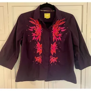 Maeve Anthropologie purple sequin cropped blouse 2 thumbnail 3