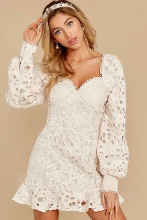 Red Dress Boutique Just Me Ivory Scallop Lace Dress thumbnail 1