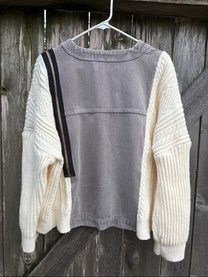 EUC POL Mixed Media Sweater Jacket Zipper Detail Button Front Medium thumbnail 9