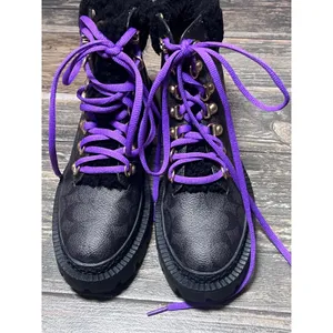 Coach Janel Boot Signature Canvas Black Hiking‎ Lug Sole C5879 Womens 5.5B Goth thumbnail 3