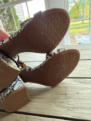 Gianni Bini snakeskin sandals featuring a block heel and ankle strap thumbnail 7