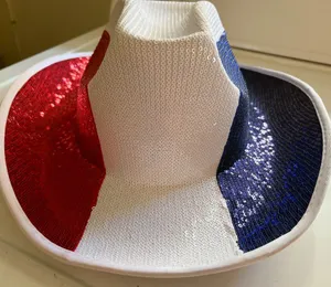 Women's Sequin Patriotic Cowboy Hat red white and blue glitz cowgirl new thumbnail 1
