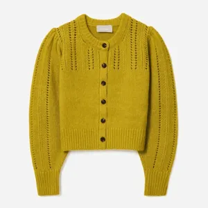 EVERLANE Pointelle Cardigan Cloud Merino Wool Alpaca Puff Sleeve Yellow X-Small thumbnail 8