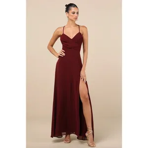 Lulus Event Ready Burgundy Backless Lace-Up Maxi Dress Chiffon Formal Small NWT thumbnail 3