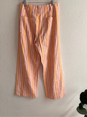 Anthropologie Colette Linen Pants Crop Wide Leg Orange Stripes Maeve Size 27 thumbnail 3