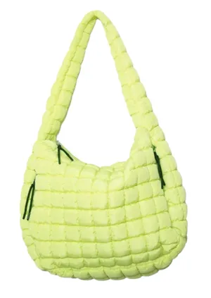 Katydid Oversized Quilted Hobo Tote Bag Lime Green Puffer NWOT thumbnail 1