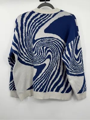Aelfric Eden Swirl Whirlpool Knit Sweater XL‎ Blue White Oversized Y2K thumbnail 3