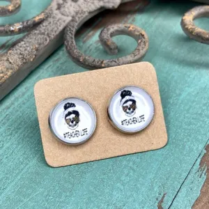 Teacher Life Skeleton Leopard Print Cabochon Stud Graphic Earrings Last One! thumbnail 2