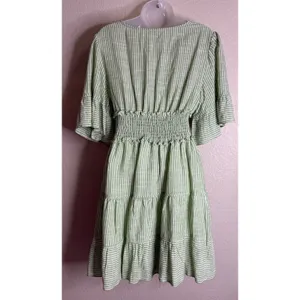 Max Studio Womens Size M Mini Dress Green White Striped Smocked Tiered Ruffle‎ thumbnail 2