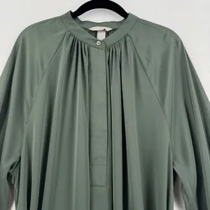 H&M Sage Green Belted Shirt Dress XL Long Sleeve Flowy Mini Tunic Quiet Luxury thumbnail 4
