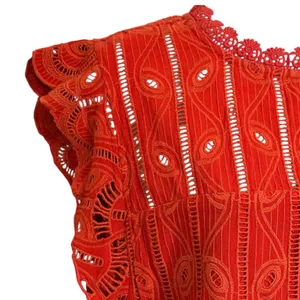 TULAROSA‎ Dark Red Clayton Eyelet Lace Ruffle Cap Sleeve Blouse Top Medium thumbnail 3