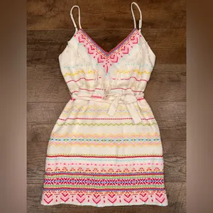 Amanda Uprichard White Fringe Knit Dress with Pink & Multicolor Embroidery thumbnail 9