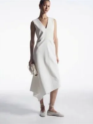 COS V-Neck White Asymmetrical Sleeveless Maxi Dress Size XS thumbnail 2