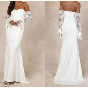 NWT Lulus Small Everlasting Desire White Mesh Pearl Off-the-Shoulder Maxi‎ Dress thumbnail 2