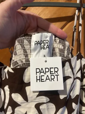Paper Heart Brown and White Tropical Floral Print Tiered Maxi Dress NWT thumbnail 5