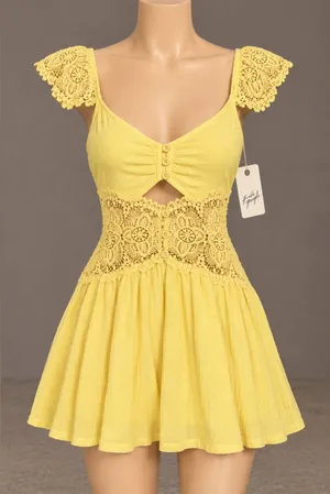 Free People Norla Cotton Mini Dress Small S Solar Lemon Yellow NWT thumbnail 1